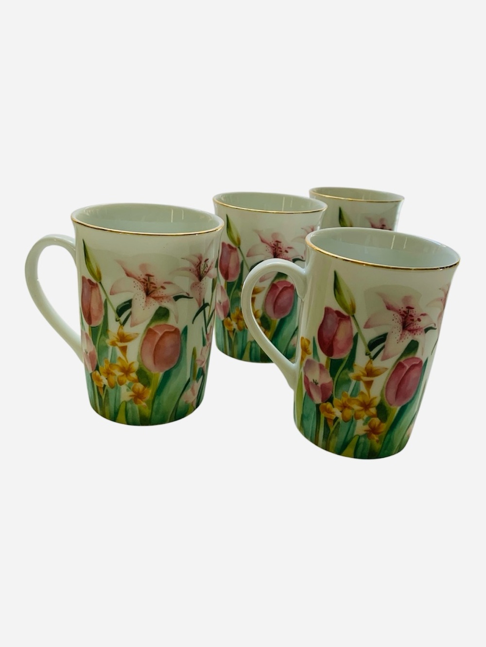 Otagiri Japan Tulip Lily Curtis - Swann Floral Gold Rim Tea Cups